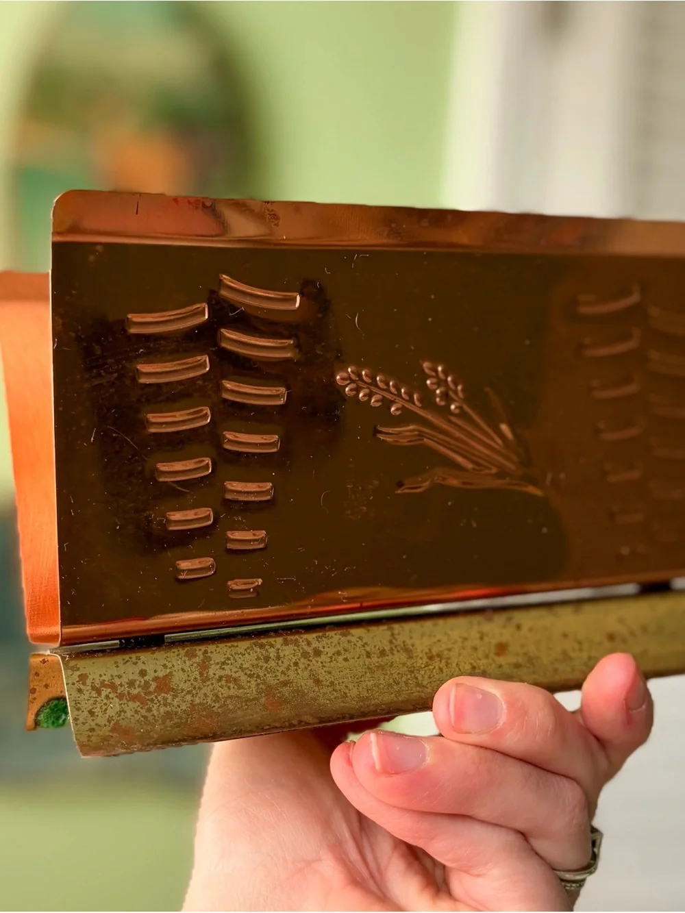 Vintage Cottagecore Farmstead Embossed Wheat Copper Kitchen Napkin Holder